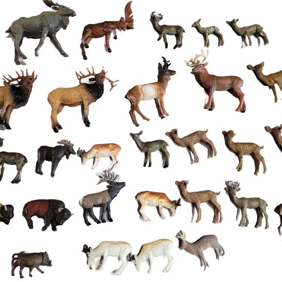 Woodland animal play figurines deer moose elk cake topper, train sets diorama - Picture 3 of 14